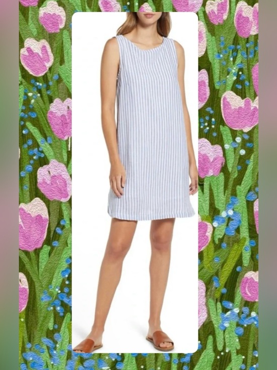 beachlunchlounge Dresses & Skirts - beachlunchlounge Blue & White Vertical Stripe linen shift mini dress XS